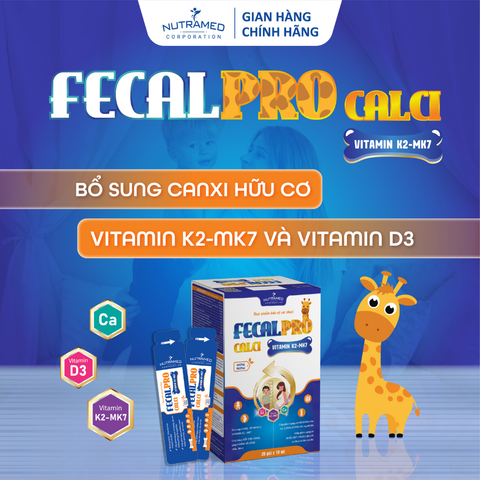 Fecalpro Calci Vitamin K2 - MK7 hỗ trợ giúp xương chắc khỏe, cải thiện còi xương (20 gói)