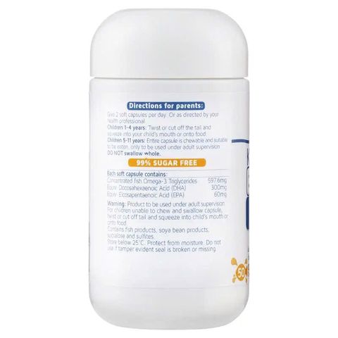 Viên uống Omega 3 Kids Smart DHA 300mg - Viên nhai vị cam hỗ trợ phát triển não bộ cho trẻ em - 50 viên