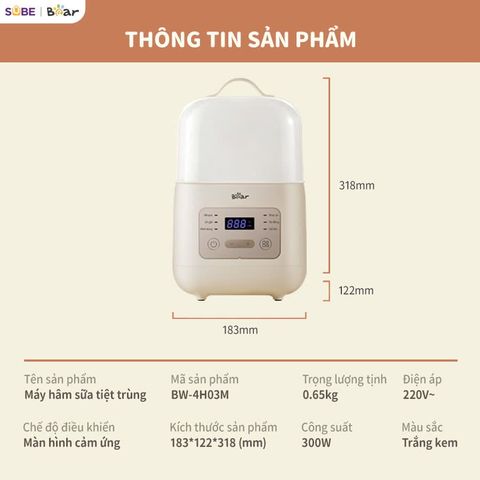 Máy Hâm Sữa Tiệt Trùng Bear BW-4H03M - 5 Chức Năng: Hâm Nóng, Giữ Ấm, Hâm Thức Ăn, Rã Đông, Tiệt Trùng, Thiết Kế Thông Minh