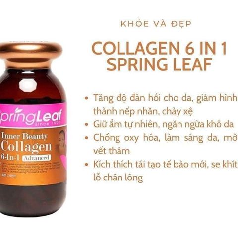 Viên uống Spring Leaf Collagen 6 in 1 90 viên - Hỗ trợ chăm sóc da, tóc, móng khỏe mạnh từ thiên nhiên, sản phẩm sức khỏe chất lượng cao