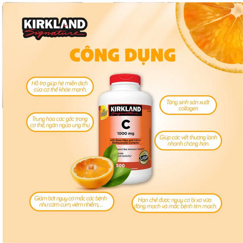 Viên Uống Bổ Sung Vitamin C 500mg & 1000mg Kirkland Signature 500 Viên - Tăng Cường Miễn Dịch Và Chăm Sóc Sức Khỏe