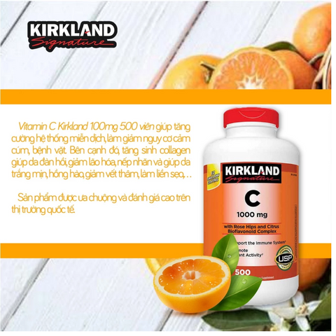Viên Uống Bổ Sung Vitamin C 500mg & 1000mg Kirkland Signature 500 Viên - Tăng Cường Miễn Dịch Và Chăm Sóc Sức Khỏe