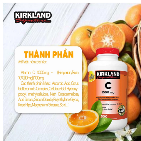 Viên Uống Bổ Sung Vitamin C 500mg & 1000mg Kirkland Signature 500 Viên - Tăng Cường Miễn Dịch Và Chăm Sóc Sức Khỏe