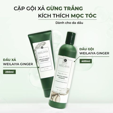 Cặp Dầu Gội Xả Weilaiya Gừng Trắng 400ml - Ngăn Rụng Tóc, Làm Sạch Da Đầu, Kích Thích Mọc Tóc Tự Nhiên