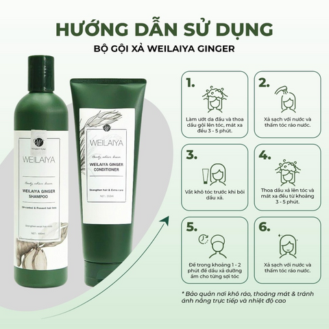 Dầu Gội Xả Weilaiya Gừng Trắng 400ml - Chống Rụng Tóc, Kích Mọc Tóc, Dưỡng Ẩm, Phục Hồi Tóc Hư Tổn