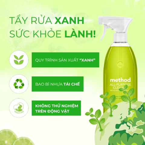 Nước Xịt Đa Năng Method Tinh Dầu Chanh & Muối Biển 828ml - Làm Sạch An Toàn, Khử Mùi, Diệt Khuẩn Từ Thiên Nhiên