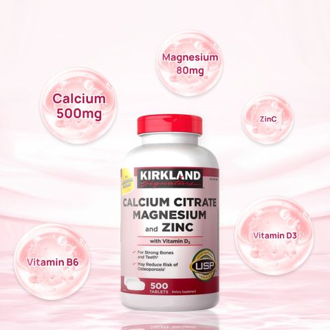 (Nhập khẩu) Viên Uống Kirkland Signature Calcium Citrate Magnesium và Kẽm 500mg - Bổ Sung Dinh Dưỡng Cho Sức Khỏe Xương Khớp, Hỗ Trợ Tăng Cường Miễn Dịch chính hãng