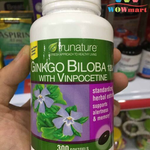 Viên uống bổ não Trunature Ginkgo Biloba với Vinpocetine 300 viên - Tăng cường trí nhớ và tập trung, sản phẩm Mỹ chính hãng