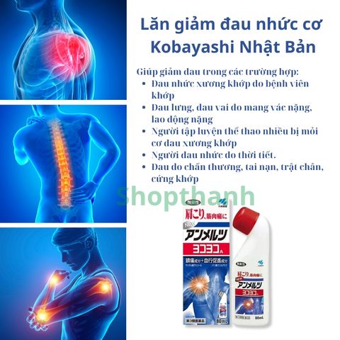 Lăn Giảm Đau Nhức Cơ Kobayashi 80ml - Dầu Xoa Bóp Nhật Bản, Giảm Đau Cơ Bắp, Thích Hợp Cho Văn Phòng và Người Luyện Tập Thể Thao