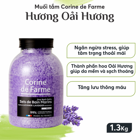 Muối Tắm Corine de Farme Hương Oải Hương 1.3Kg - Thư Giãn, Chăm Sóc Da, Không Bã Nhờn, Dùng Cho Mọi Loại Da
