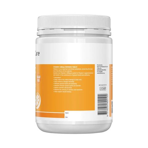 Viên Uống Vitamin C 500mg Healthy Care Không Đường - Tăng Cường Miễn Dịch & Chăm Sóc Da - Hộp 500 Viên từ Úc