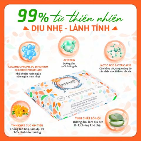 Khăn ướt Femfresh Vệ Sinh Vùng Kín Hằng Ngày - Sạch Khô, Kháng Khuẩn, An Toàn (25 Tờ hoặc 10 Tờ)