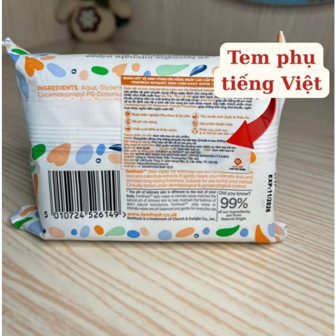 Khăn ướt Femfresh Vệ Sinh Vùng Kín Hằng Ngày - Sạch Khô, Kháng Khuẩn, An Toàn (25 Tờ hoặc 10 Tờ)