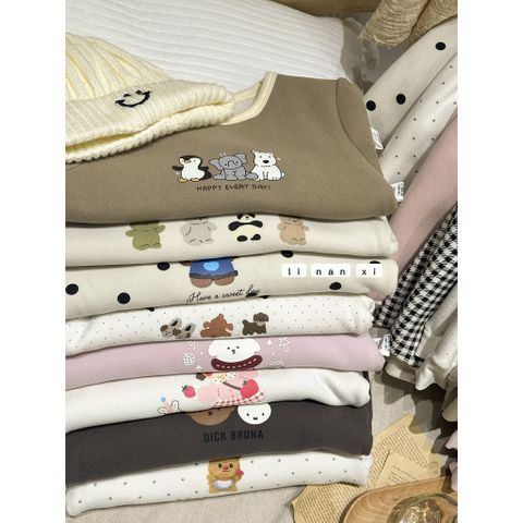 Bộ Đồ Ngủ Dài Tay Cổ Tròn Giữ Nhiệt Mịn Nhiều Họa Tiết Dễ Thương Cho Bé - Thời Trang Thu Đông Hàn Quốc Cho Trẻ Em
