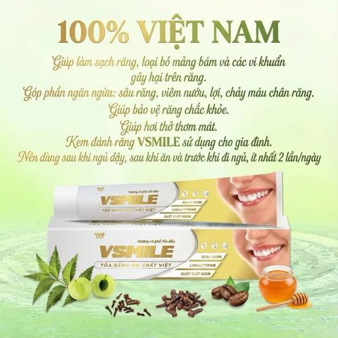 Kem Đánh Răng V-Smile Vị Cà Phê VINALINK 150g - Chăm Sóc Răng Miệng Tự Nhiên Cho Trẻ Từ 2 Tuổi Trở Lên
