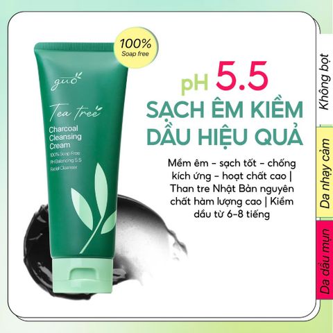 Sữa Rửa Mặt Than Tre Tràm Trà GUO - Làm Sạch Dịu Nhẹ, Kháng Khuẩn, Phục Hồi Da Nhạy Cảm, Giúp Kiềm Dầu, Chống Mụn