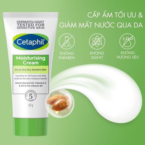 Kem Dưỡng Ẩm Dịu Lành Cetaphil (50g) - Cấp Ẩm Sâu 48H Cho Da Nhạy Cảm, Không Chứa Hương Liệu, Giúp Da Mềm Mịn, Lành Tính