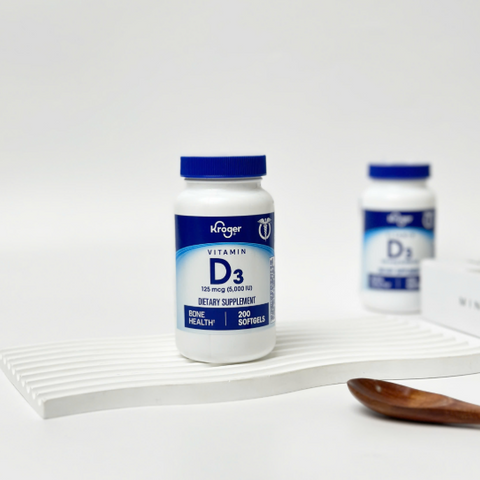 Viên Uống Vitamin D3 125mcg (5000IU) Kroger - Hỗ Trợ Sức Khỏe Xương & Hấp Thụ Canxi, 200 Viên, Mỹ