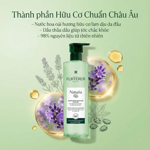 Dầu Gội Micellar Hữu Cơ René Furterer Naturia Organic 400ml - Làm Sạch Nhẹ Nhàng, Bảo Vệ Da Đầu Nhạy Cảm, Không Silicone, Không Sulfate