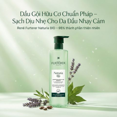 Dầu Gội Micellar Hữu Cơ René Furterer Naturia Organic 400ml - Làm Sạch Nhẹ Nhàng, Bảo Vệ Da Đầu Nhạy Cảm, Không Silicone, Không Sulfate
