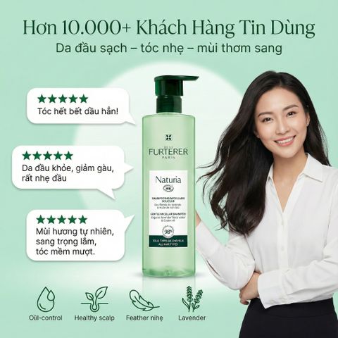 Dầu Gội Micellar Hữu Cơ René Furterer Naturia Organic 400ml - Làm Sạch Nhẹ Nhàng, Bảo Vệ Da Đầu Nhạy Cảm, Không Silicone, Không Sulfate