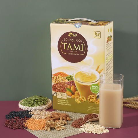 Bột Ngũ Cốc Nảy Mầm Tami 900g - 50 Gói Ít Ngọt Dinh Dưỡng Giảm Cân và Ăn Kiêng Tâm Minh Foods