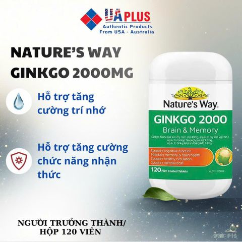 Viên uống bổ não Nature’s Way Ginkgo 2000 - Tăng cường trí nhớ và chức năng nhận thức, 120 viên, nhập khẩu Úc chính ngạch