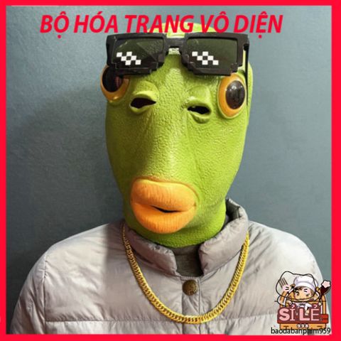 Mặt Nạ CÁ XANH Trùm Đầu Latex Thiên Nhiên - Đồ Hóa Trang Quái Thú Cho Halloween - Phụ Kiện Tiệc Biểu Diễn
