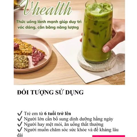 Bột Ngũ Cốc Dinh Dưỡng Vị Matcha VHEALTH (10 Gói x 25g) - Hỗ Trợ Giảm Cân, Tăng Cường Sức Khỏe và Miễn Dịch, Dinh Dưỡng Lành Mạnh