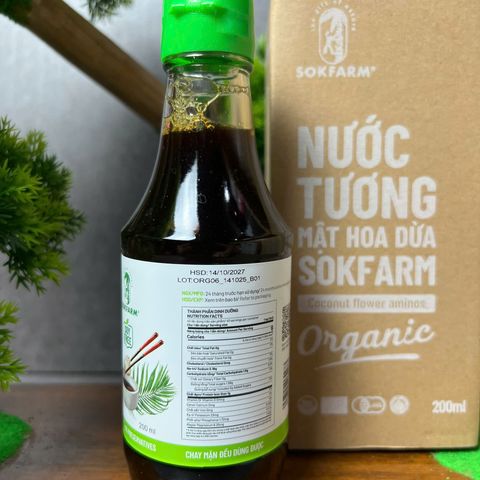 Nước Tương Mật Hoa Dừa Organic Sokfarm 200ml - Ít Muối, Không Đậu Nành, Hữu Cơ Tự Nhiên, Chất Lượng Cao