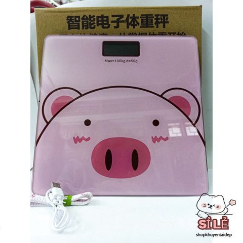Cân Điện Tử Hình Heo Hồng - Cân Sức Khỏe Mini Sạc USB, Chịu Lực 180KG, Độ Chính Xác Cao, Bảo Hành 1 Năm