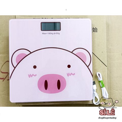 Cân Điện Tử Hình Heo Hồng - Cân Sức Khỏe Mini Sạc USB, Chịu Lực 180KG, Độ Chính Xác Cao, Bảo Hành 1 Năm