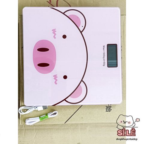 Cân Điện Tử Hình Heo Hồng - Cân Sức Khỏe Mini Sạc USB, Chịu Lực 180KG, Độ Chính Xác Cao, Bảo Hành 1 Năm