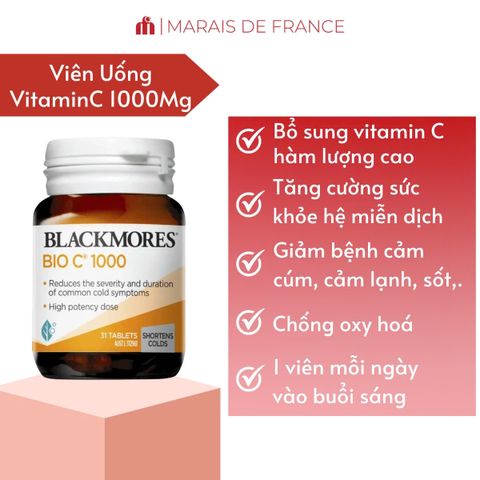 Blackmores Bio C 1000mg 31 Viên - Vitamin C Tăng Đề Kháng Chống Oxy Hóa, Hỗ Trợ Sức Khỏe Tổng Thể, Viên Uống Bổ Sung Vitamin C