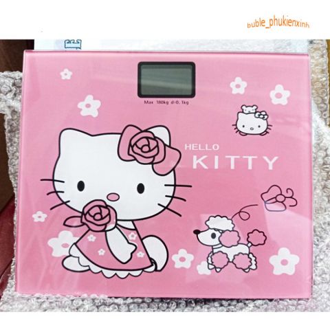 Cân Điện Tử Hình Mèo Hello Kitty - Kính Cường Lực, Chịu Lực Tối Đa 180KG, Thiết Kế Dễ Thương, Bảo Hành 1 Năm
