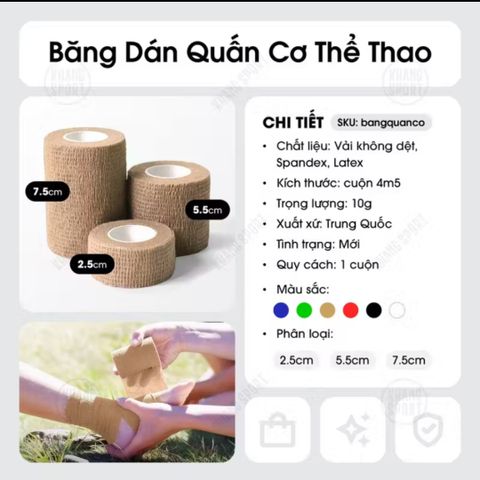 Băng Dán Quấn Cơ Thể Thao Cao Su Non - Chống Chấn Thương, Giúp Bảo Vệ Khớp, Đa Năng, Tái Sử Dụng, Tiện Lợi, Nhiều Màu Sắc
