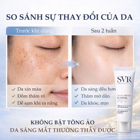 Kem Chống Nắng SVR Clairial SPF50+ 50ml - Hỗ Trợ Mờ Nám, Làm Sáng Da, Bảo Vệ Da Toàn Diện, Phù Hợp Mọi Loại Da