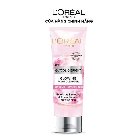 Sữa Rửa Mặt L'Oreal Paris Glycolic 100ml - Làm Sạch Sâu, Sáng Da với AHA và Niacinamide - Dưỡng Ẩm, Giảm Nếp Nhăn