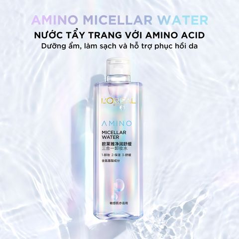 Nước Tẩy Trang Dưỡng Ẩm L'Oreal Paris Micellar Water 400ml - Làm Sạch Nhẹ Nhàng, Phục Hồi Da Nhạy Cảm, Chứa Amino Acid