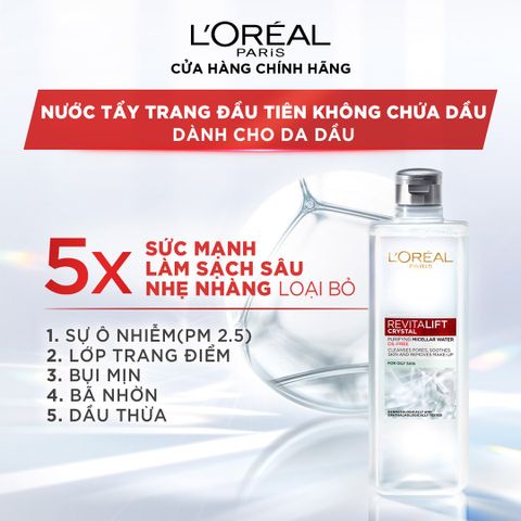 Nước tẩy trang L'Oreal Paris Micellar Water 400ml - Làm sạch sâu, loại bỏ bụi bẩn & trang điểm 3-in-1, phù hợp mọi loại da 554691