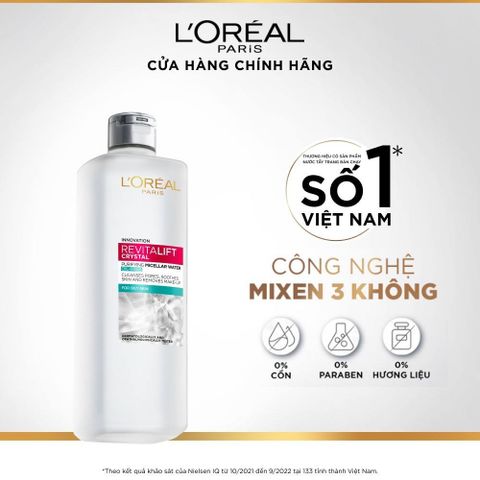 Nước tẩy trang L'Oreal Paris Micellar Water 400ml - Làm sạch sâu, loại bỏ bụi bẩn & trang điểm 3-in-1, phù hợp mọi loại da 554691
