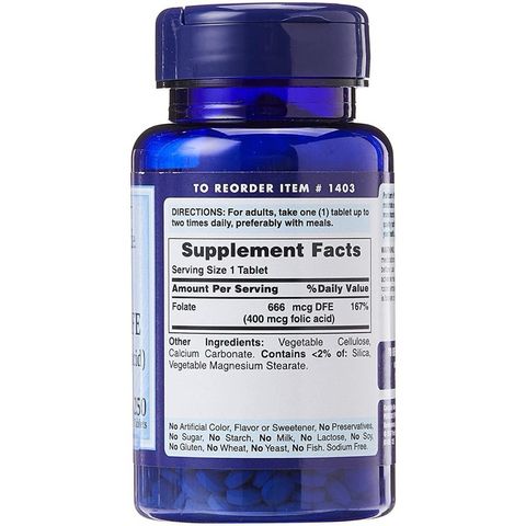 Viên Bổ Sung Acid Folic Puritan’s Pride - Ngăn Ngừa Thiếu Máu, Hỗ Trợ Sức Khỏe Tim Mạch