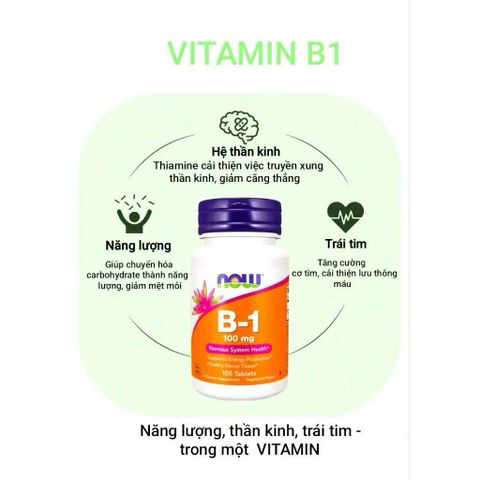 NOW Vitamin B1 100mg Viên Uống - Hỗ Trợ Thần Kinh và Tăng Cường Năng Lượng - 100 Viên Non-GMO, Vegan, Sản Phẩm Từ Mỹ