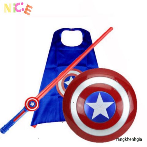 Bộ Đồ Chơi Hóa Trang Captain America - Áo Choàng, Khiên, Mặt Nạ Siêu Anh Hùng MARVEL Dành Cho Trẻ Em Từ 3 Tuổi