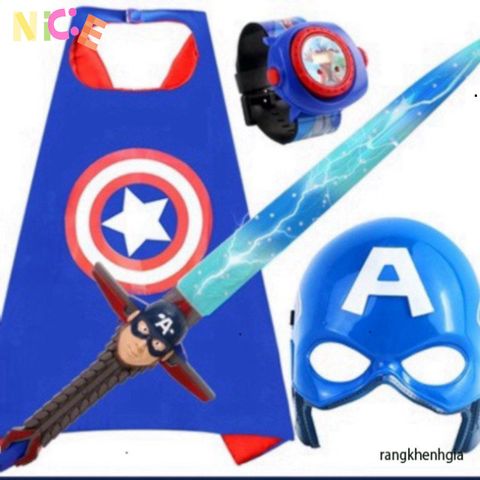 Bộ Đồ Chơi Hóa Trang Captain America - Áo Choàng, Khiên, Mặt Nạ Siêu Anh Hùng MARVEL Dành Cho Trẻ Em Từ 3 Tuổi