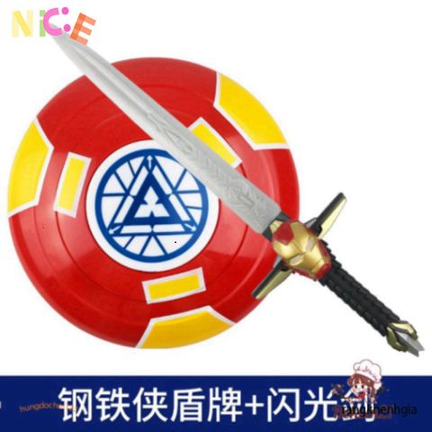 Bộ Siêu Anh Hùng Iron Man 5 Món - Áo Choàng, Mặt Nạ LED, Khiên và Gậy Phát Sáng - Đồ Chơi Hóa Trang Cho Trẻ Em