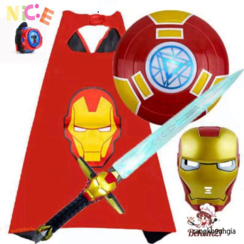 Bộ Siêu Anh Hùng Iron Man 5 Món - Áo Choàng, Mặt Nạ LED, Khiên và Gậy Phát Sáng - Đồ Chơi Hóa Trang Cho Trẻ Em