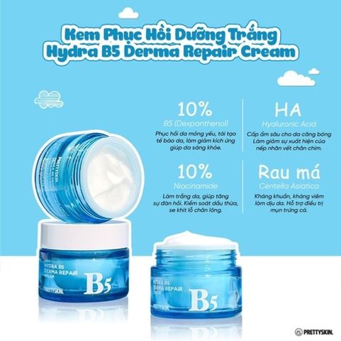 Kem Dưỡng Ẩm Pretty Skin Hydra B5 Derma Repair Cream 52ml - Phục Hồi Da Nhạy Cảm, Cấp Nước & Làm Sáng Da Chính Hãng