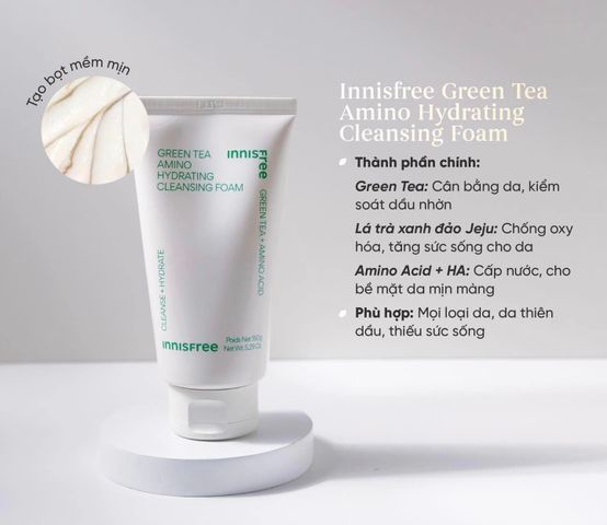 Sữa Rửa Mặt Innisfree Trà Xanh 150g - Cleansing Foam Chăm Sóc Da Nhạy Cảm, Ngăn Ngừa Mụn, Dưỡng Ẩm Tốt Nhất