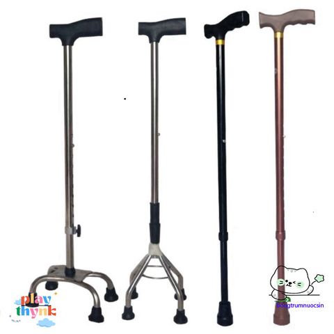 Gậy Chống Đi Bộ 4 Chân Điều Chỉnh INOX - Gậy Tập Đi An Toàn cho Người Già và Người Khuyết Tật